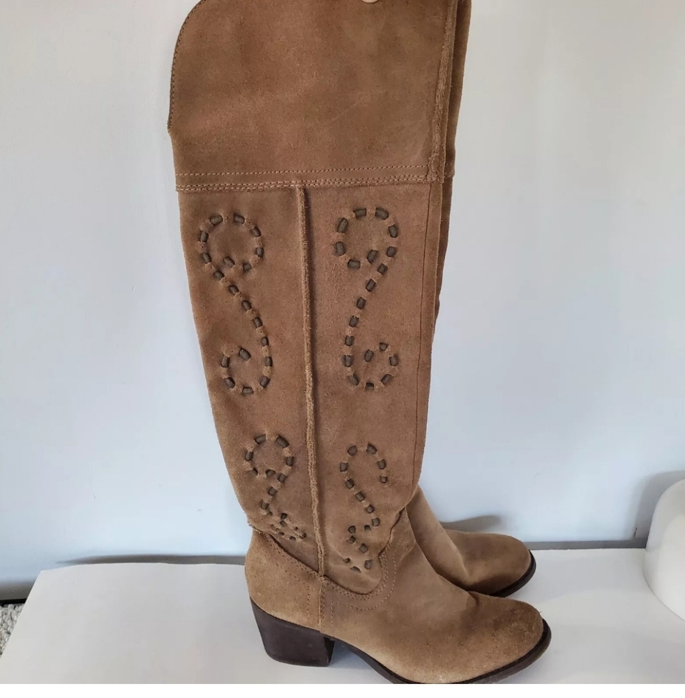CARLOS SANTANA 6.5 NOBEL Suede Leather Tall OTK Tan Boots Zip Boho Festival EUC